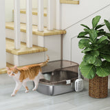 PawHut Katzenklo Edelstahl, Katzentoilette mit hohem Rand, Wanne, inklusive Schaufel, für große Katzen – Produktabbildung 7