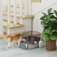 PawHut Katzenklo Edelstahl, Katzentoilette mit hohem Rand, Wanne, inklusive Schaufel, für große Katzen – Produktabbildung 7