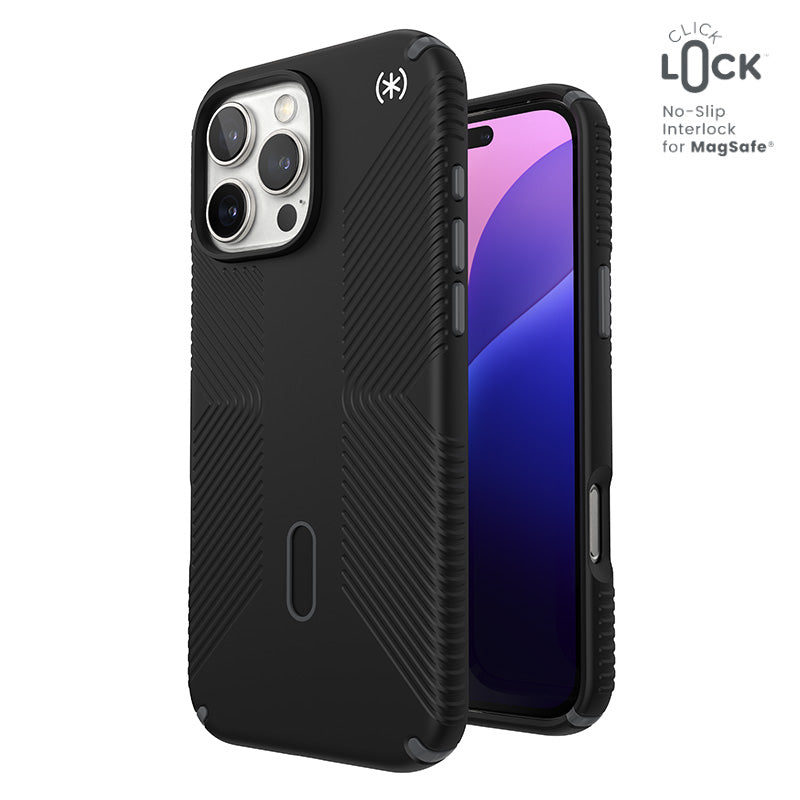 Hülle Speck Presidio2 Grip ClickLock & MagSafe für iPhone 16 Pro Max (schwarz / schiefergrau grau / weiß)
