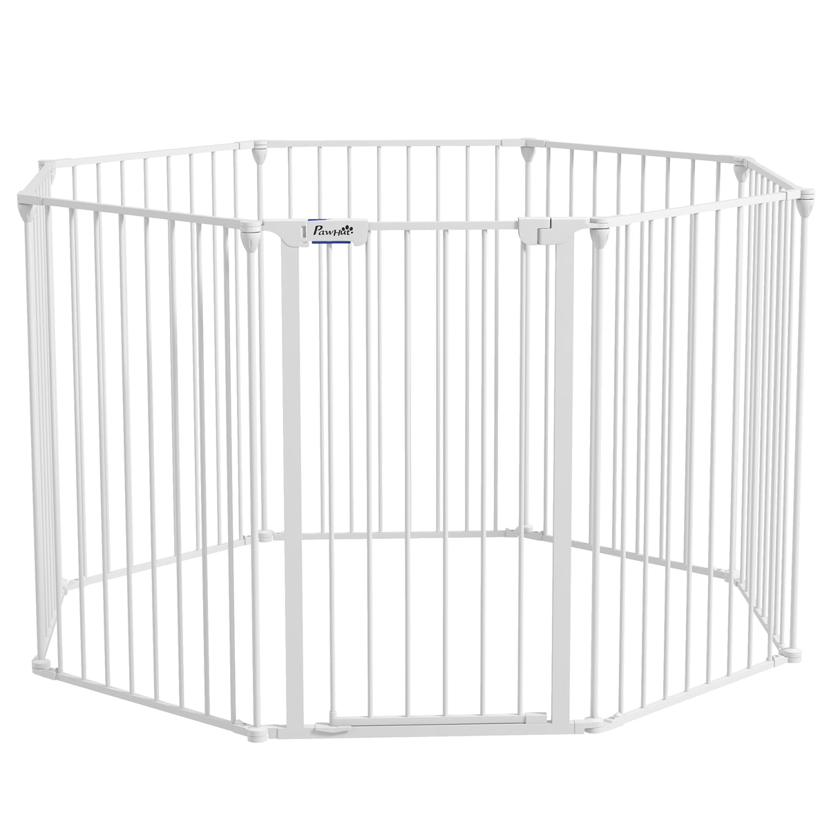 PawHut 2-in-1 Welpenauslauf und Absperrgitter, 8 Paneele, verriegelbare Tür, Stahl, 90 cm Höhe, weiß