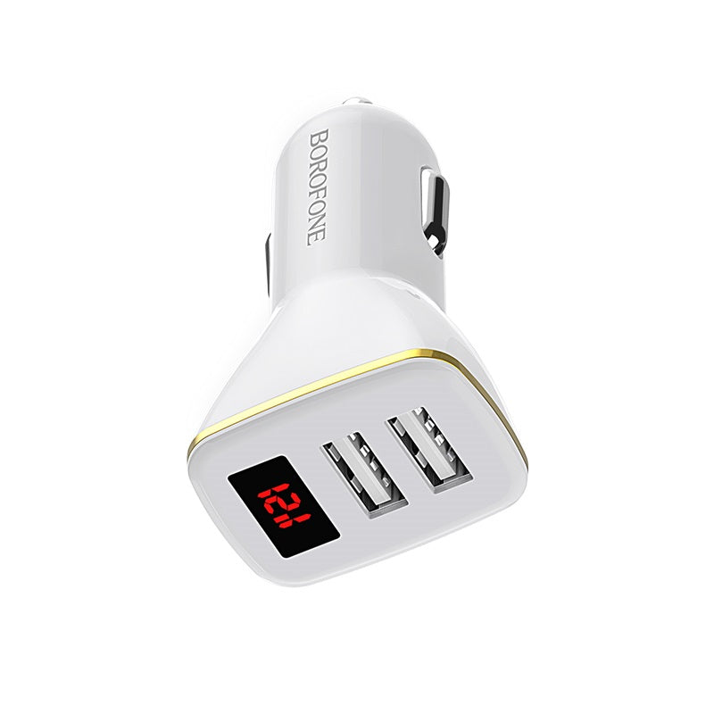 Borofone - 2x USB Autoladegerät s LED displejem, weiß