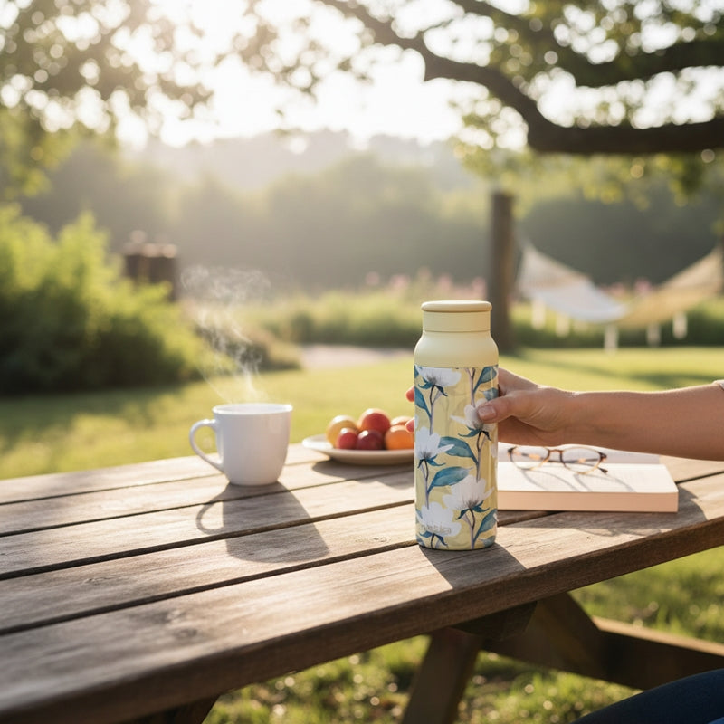Quokka Echo - Flasche aus Edelstahl 690 ml se silikonovou Griff (Magnolia) – Produktabbildung 2