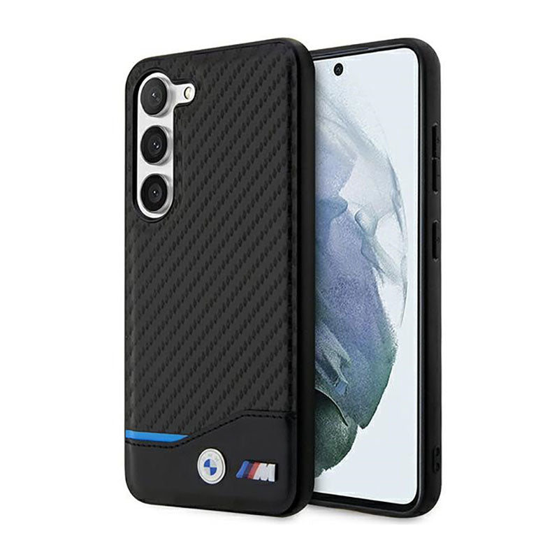 BMW Leather Carbon Blue Line - Hülle für Samsung Galaxy S23+ (schwarz)