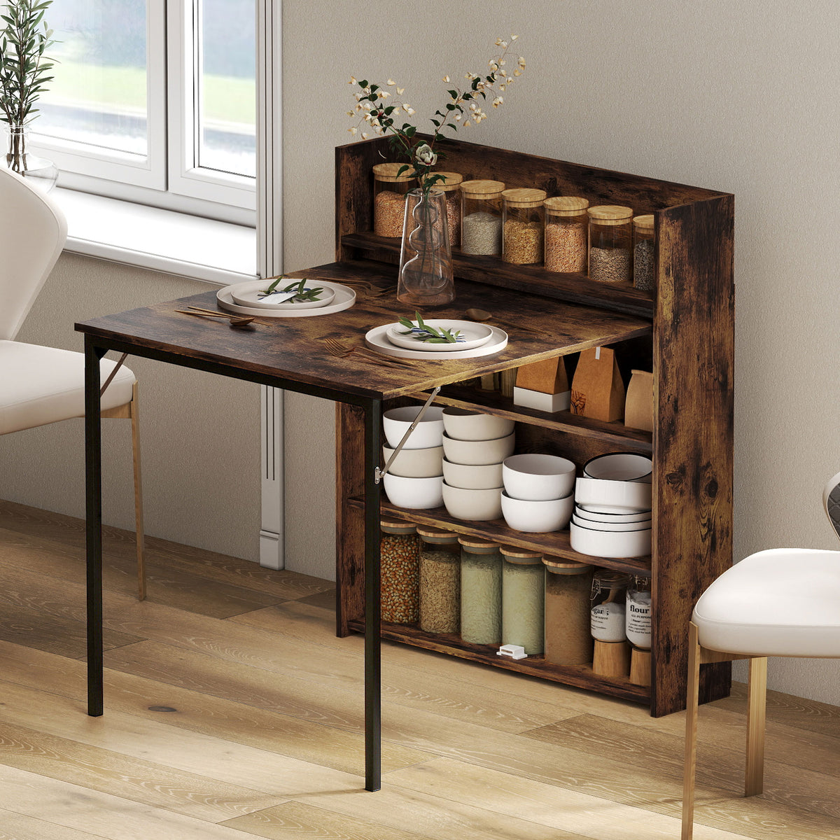 HOMCOM Esstisch Klappbar mit Regal, Industrie-Design, Platzsparend, Für Kleine Räume, 80x90x93cm – Produktabbildung 2
