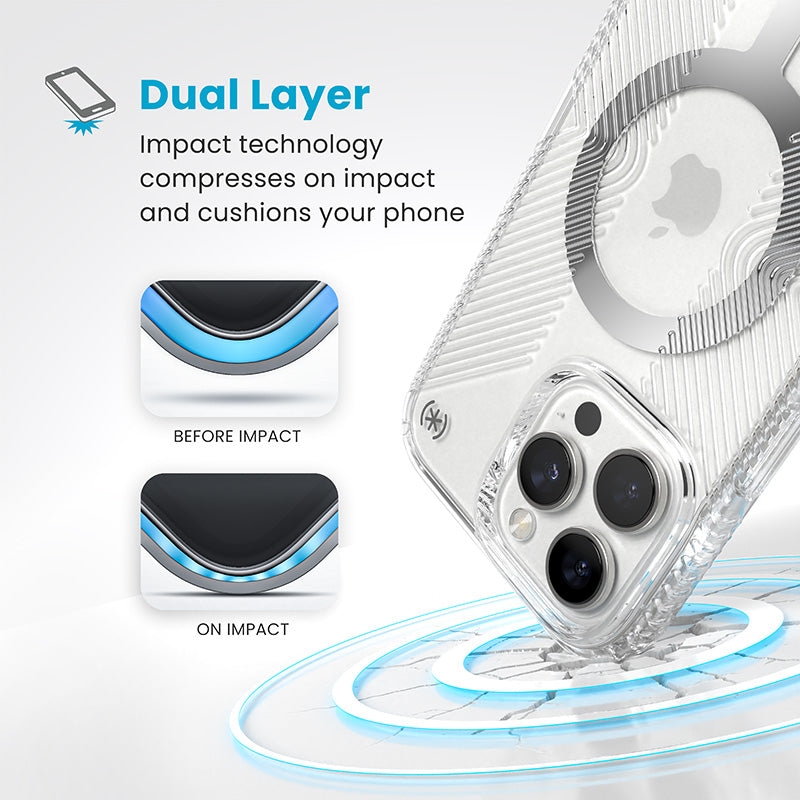 Hülle Speck Presidio Perfect-Clear Grip MagSafe für iPhone 16 Pro Max (transparent / verchromt / silber) – Produktabbildung 2