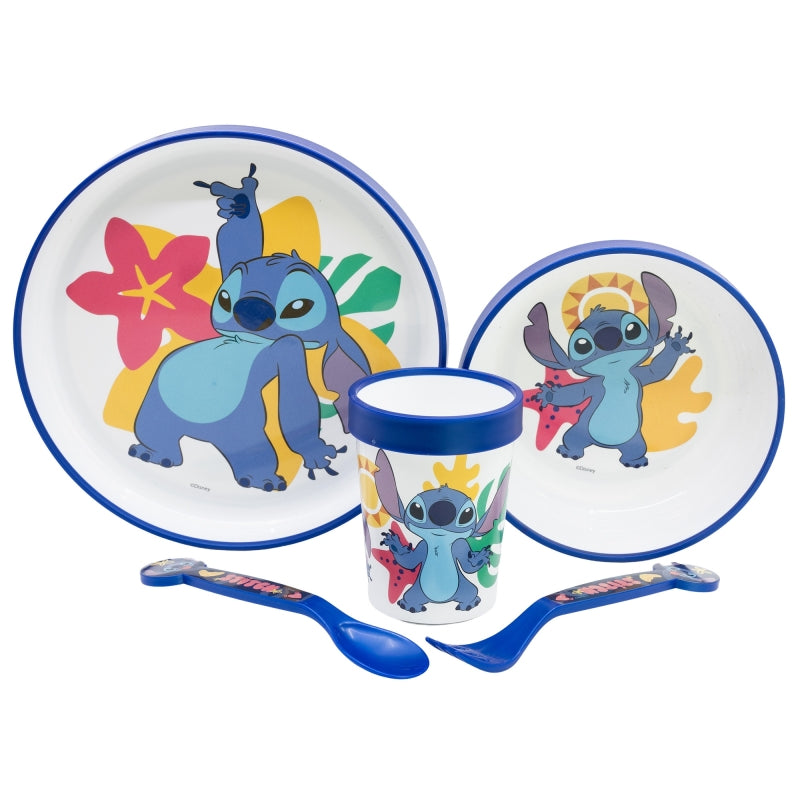 Disney Stitch - Set protiskluzového nádobí für Mikrowellen- trouby 5 dílů (Teller, miska, Becher, vidlička