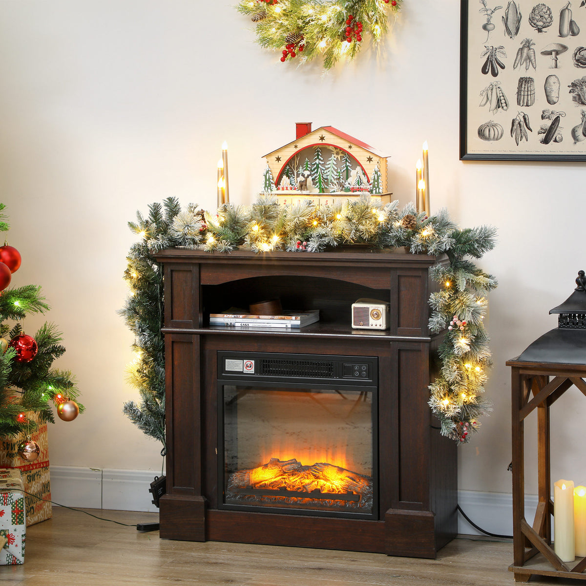 HOMCOM Weihnachtsgirlande mit 216 Schneebestäubten Zweigen, 50 LED-Lichtern, Ø25x180 cm, Grün & Weiß – Produktabbildung 2