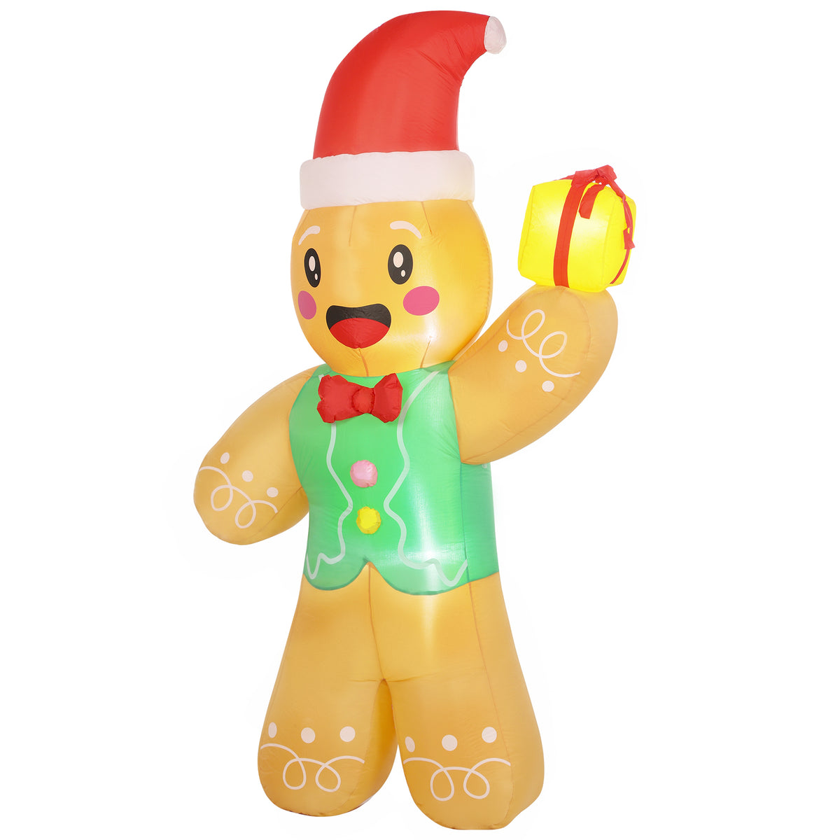 Outsunny Aufblasbarer Weihnachts-Lebkuchenmann, 250 cm, mit Geschenkbox und LEDs, für außen