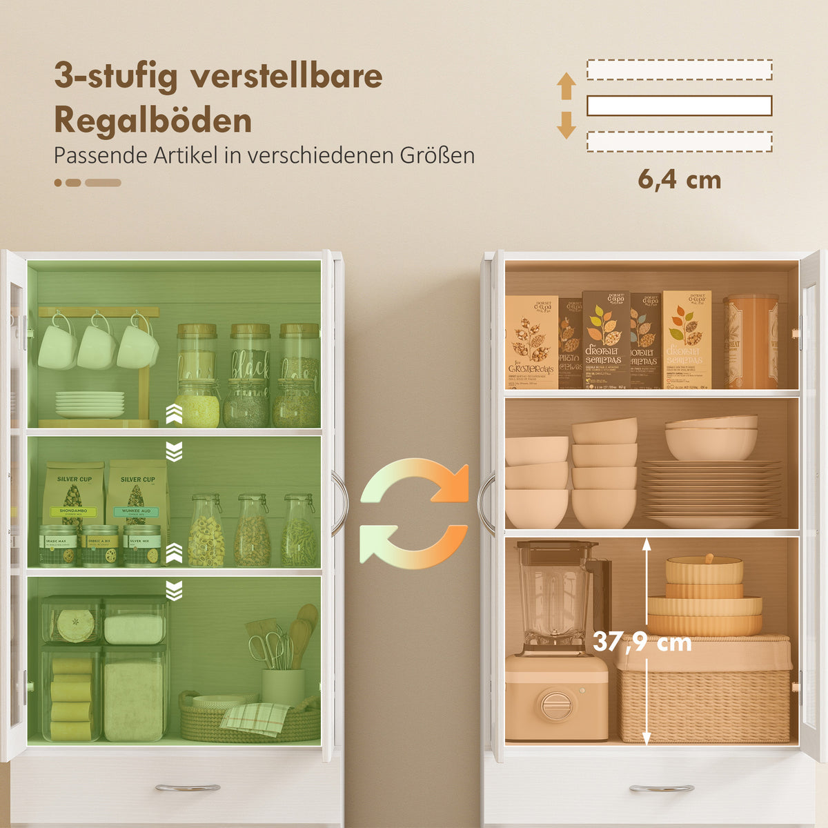 HOMCOM Küchenschrank Buffetschrank mit verstellbar Regal Schublade 2 Schrank Hochschrank mit Glastür 60 – Produktabbildung 5