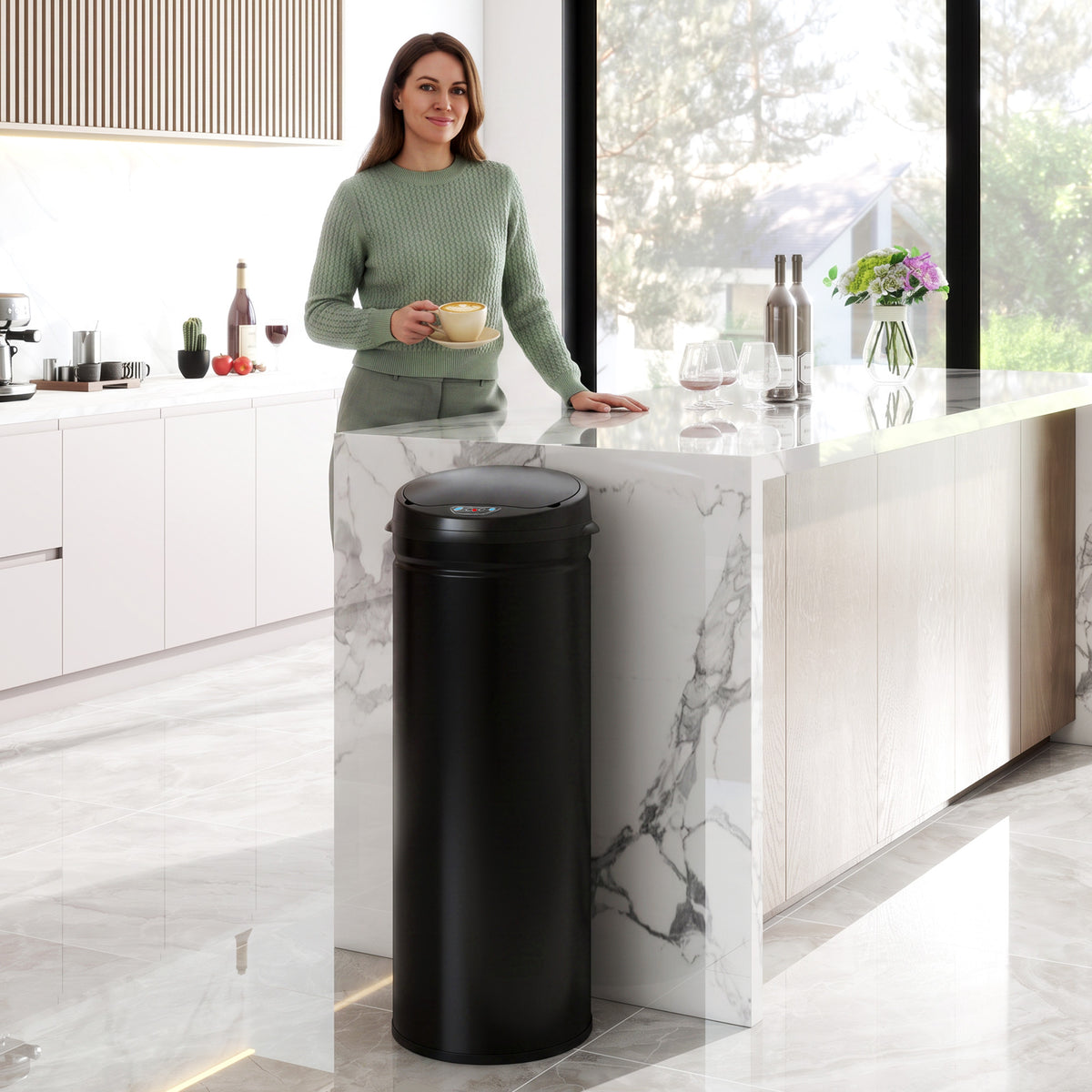 HOMCOM 50 Liter Sensor-Mülleimer mit Soft-Close-Funktion, berührungsfreier Abfalleimer aus Edelstahl für – Produktabbildung 2