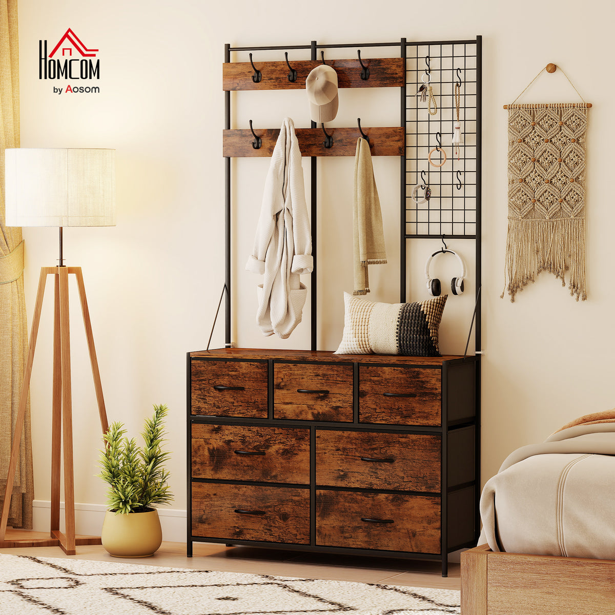 HOMCOM Garderobenständer, Kleiderständer mit Stoff-Schublade, 14 Haken für Flur, Schlafzimmer – Produktabbildung 2