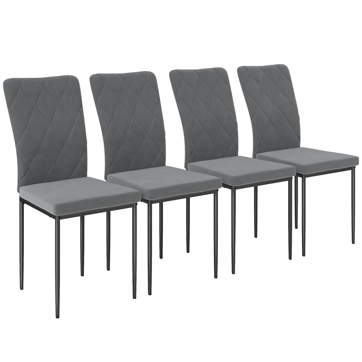 HOMCOM 4er-Set Esszimmerstühle in Samtoptik, Moderne Polsterstühle mit Metallbeinen, für Esszimmer