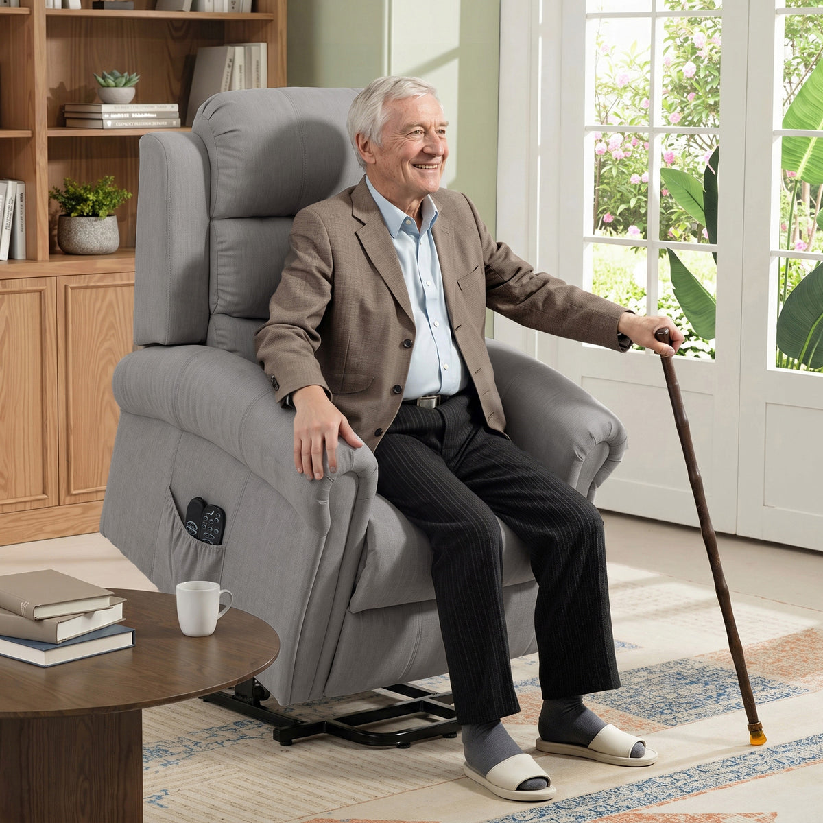 HOMCOM Massagesessel mit Aufstehhilfe, Relaxsessel, Vibrationsköpfe, mit Neigefunktion, Leinenoptik – Produktabbildung 2