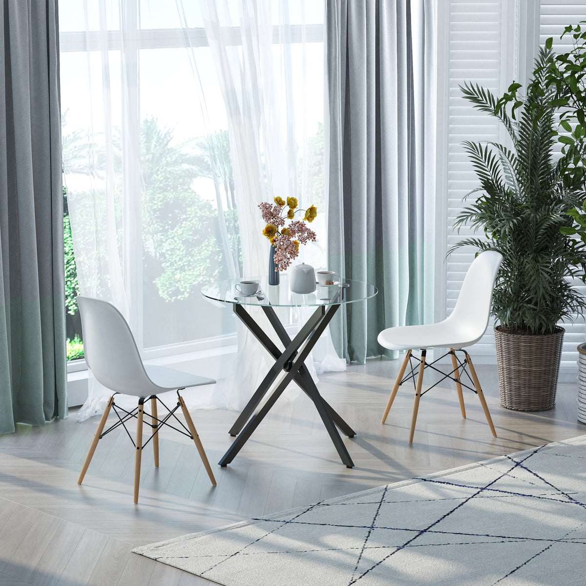 HOMCOM Moderner Glas-Esstisch, 80 cm Durchmesser, Küchentisch mit gehärteter Glasplatte und – Produktabbildung 2