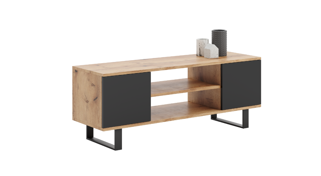 RTV Focus 155 cm cabinet - metal legs oak craft - black