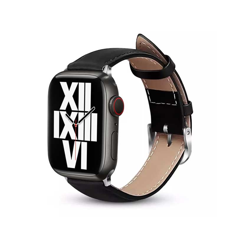 Crong Noble Band - Armband aus pravé Leder für Apple Watch 44/45/46/49 mm (schwarz noir)