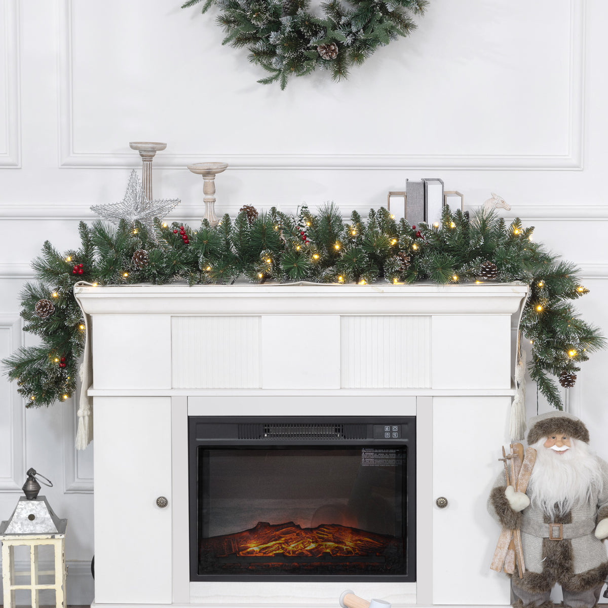 HOMCOM 1,8 m künstliche Weihnachtsgirlande mit Lichterkette Blumendekoration Grün – Produktabbildung 2
