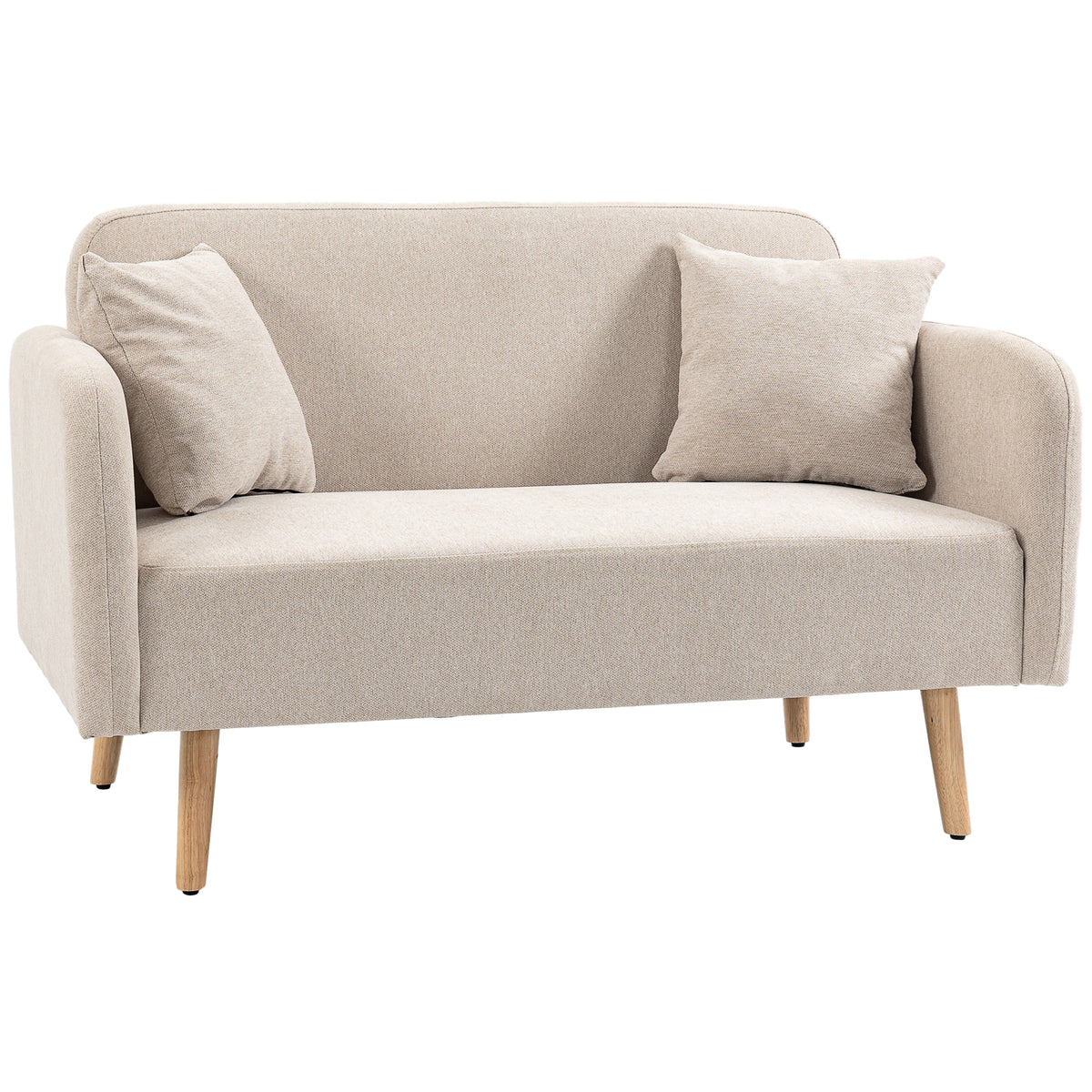 HOMCOM 2er-Sofa Sofa Couch, Modern-Design, inkl. 2 Kissen, Holzbeine, 130 x 70 x 80 cm, Creme