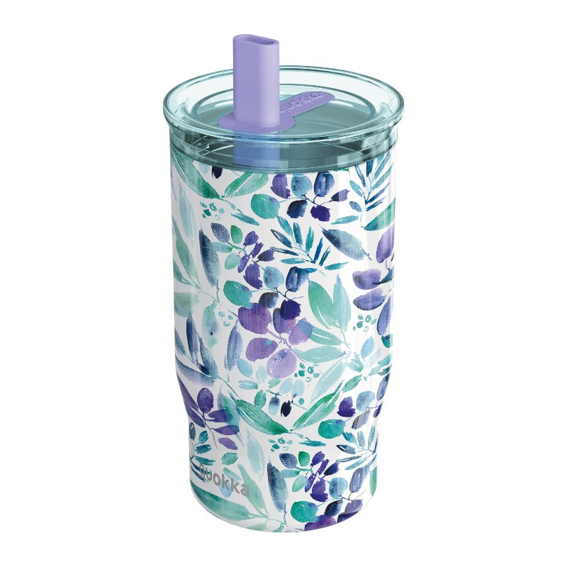 Quokka Mist - Thermobecher aus Edelstahl s Strohhalm o objemu 720 ml (violett květy)