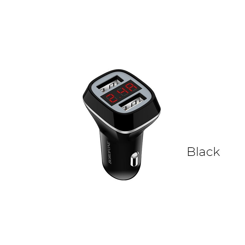 Borofone - 2x USB Autoladegerät s LCD displejem, schwarz