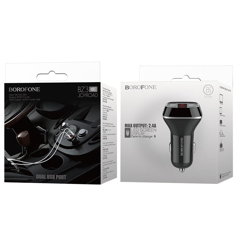 Borofone - 2x USB Autoladegerät s LCD displejem, schwarz – Produktabbildung 2