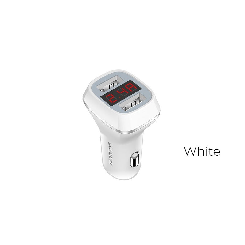 Borofone - 2x USB Autoladegerät s LCD displejem, weiß