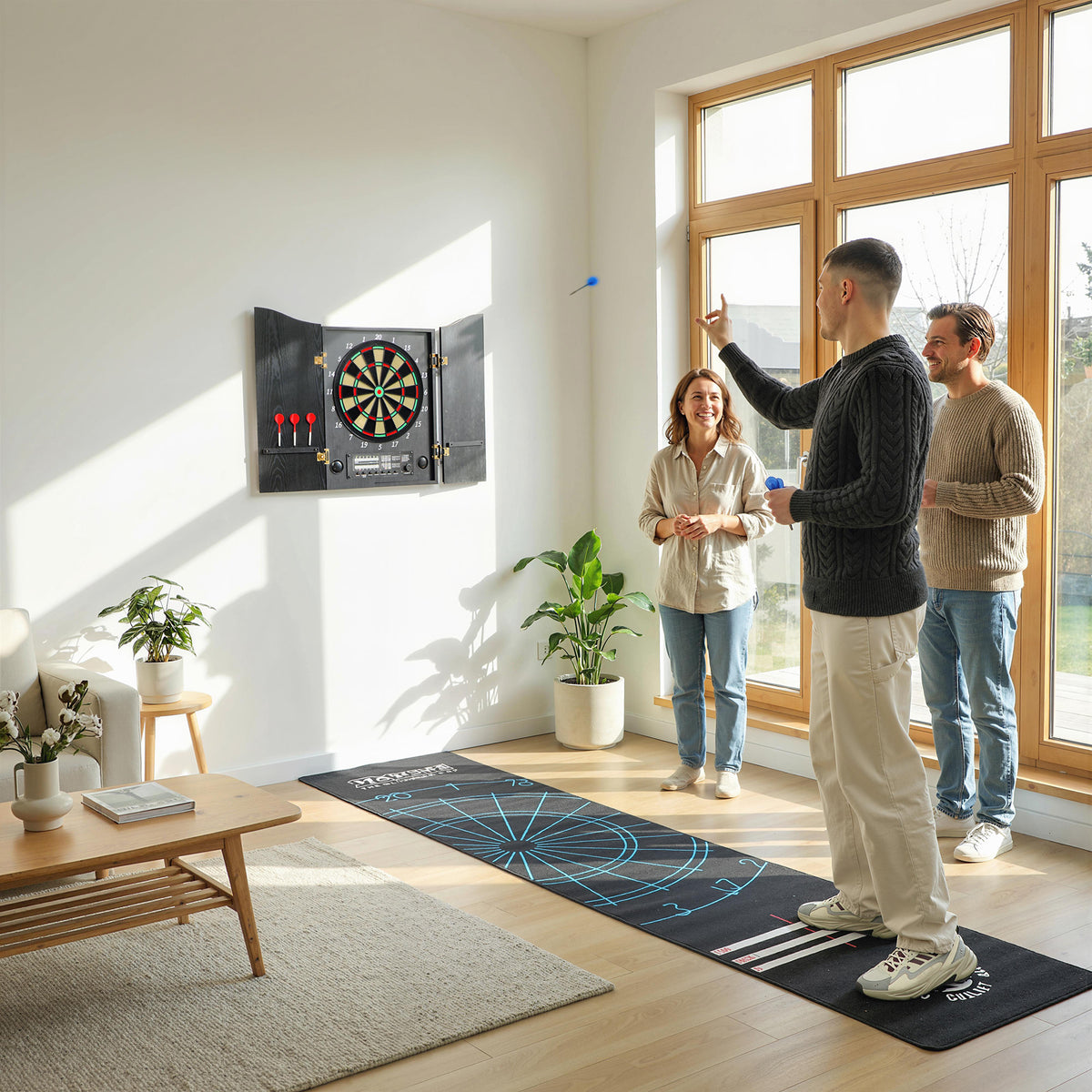Elektronische Dartscheibe E Dartboard mit Türen Holzoptik LED Anzeige Sprachansagen 6 Dartpfeile, 24 – Produktabbildung 2