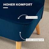 HOMCOM Sofa Retrodesign 2-Sitzer-Sofa, Holzbeine, 117 cm x 56,5 cm x 77 cm, Blau – Produktabbildung 4