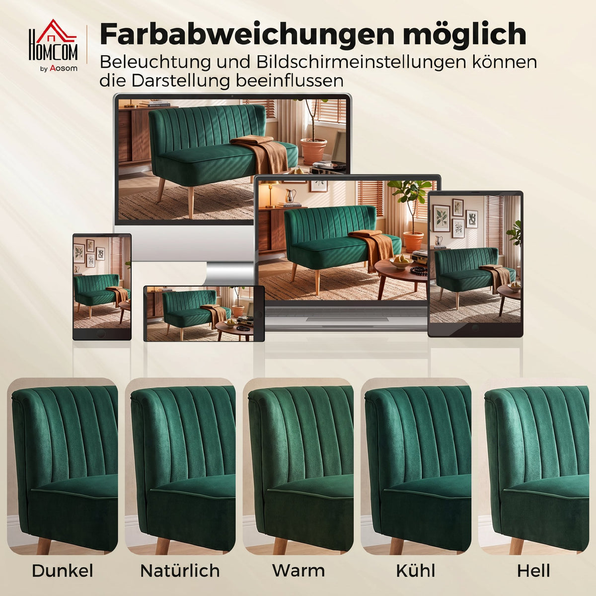HOMCOM Sofa Retrodesign 2-Sitzer-Sofa, Holzbeine, 117 cm x 56,5 cm x 77 cm, Dunkelgrün – Produktabbildung 7