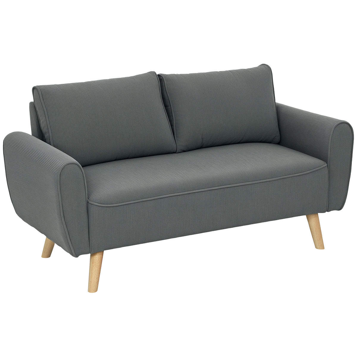 HOMCOM Zweisitzer-Sofa, Stoffcouch, 2 Rückenkissen, Cordbezug, 145 x 75 x 78 cm, Anthrazit