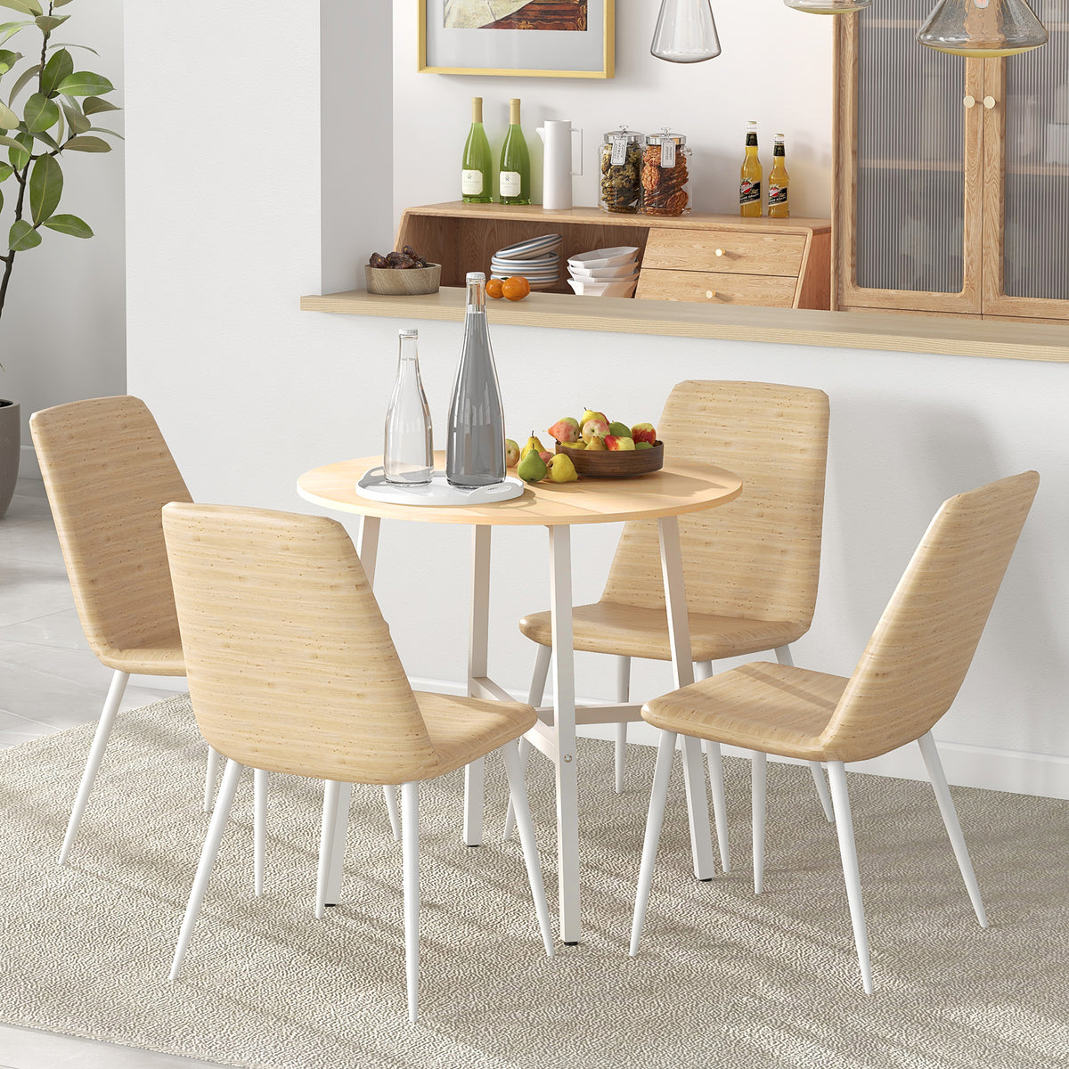 HOMCOM Esstisch, industrieller Stil, abgerundetes Design, stabil bis 60 kg, Ø80 x 76H cm, Naturholz/Weiß – Produktabbildung 2