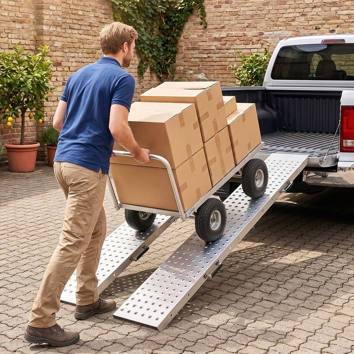 HOMCOM 2er-Set Klappbare Auffahrrampe Metall Schwellenrampe mit Griffen bis 400 kg, für Reifen bis 22,5 – Produktabbildung 2