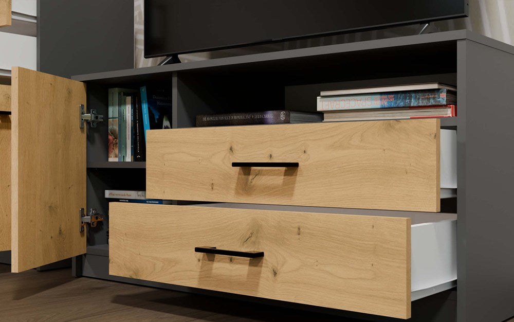 TV-Schrank SIMPLO 1D2S 2 Schubladen 1 Tür ANTHRAZIT EICHE ARTISAN – Produktabbildung 4