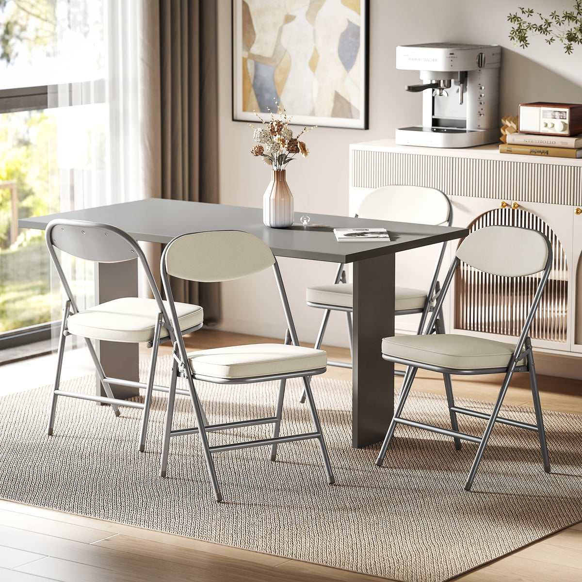 HOMCOM 4er-Set gepolsterte Klappstühle, Faltbare Stühle mit Cordbezug, Rückenlehne, Metallrahmen – Produktabbildung 2