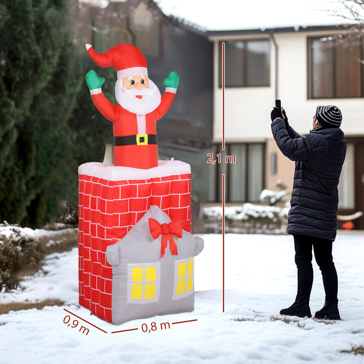 Outsunny Aufblasbare Weihnachtsdekoration, Weihnachtsmann in Schornstein, LEDs, Gebläse – Produktabbildung 3