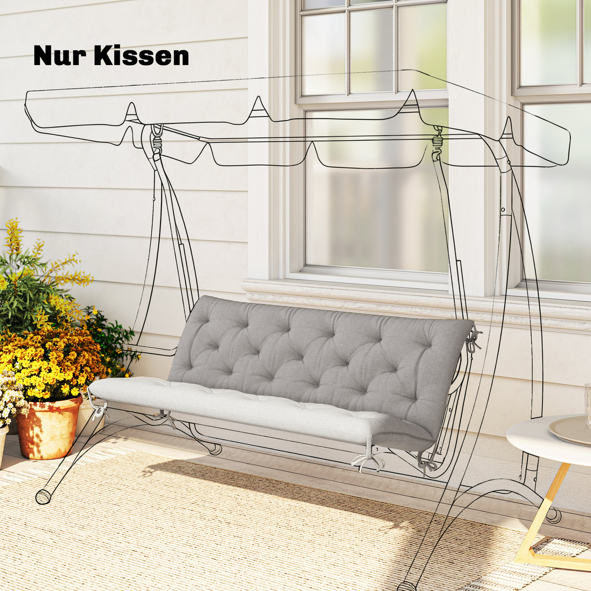Outsunny 3 Sitzer Bankauflage 150x98x8 cm Bankkissen mit Bändern, Bankpolster für Gartenmöbel – Produktabbildung 2