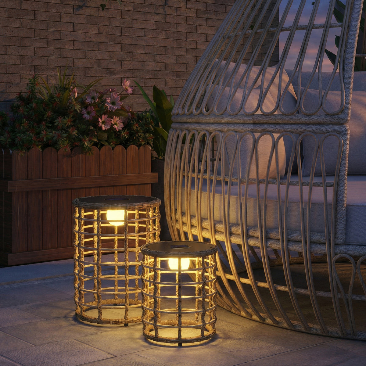 Outsunny Solar Stehlampe 2er Set Rattan Solarlampen mit Lichtsensor LED Solarleuchte im Boho-Stil IP44 – Produktabbildung 2