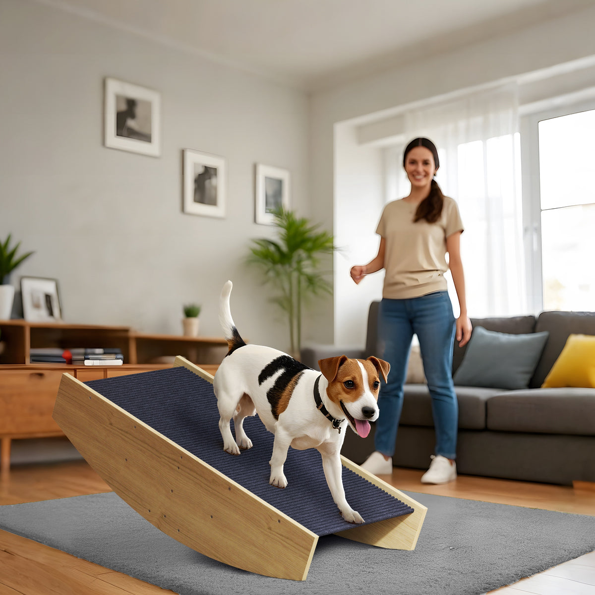 PawHut Agility Hundeschaukel, 2-in-1 Wippe und Treppe, rutschfest, Tanneholz, 80 x 39,5 cm – Produktabbildung 2