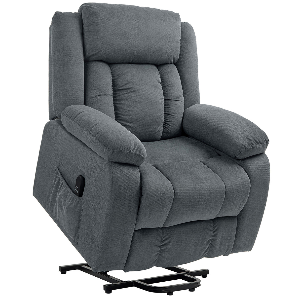HOMCOM Aufstehsessel mit weichem Bezug, Recliner-Sessel mit Fernbedienung und Seitentaschen, Grau