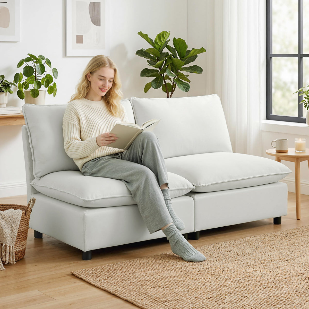 HOMCOM 2-Sitzer-Sofa, 146 cm Kunstleder-Modularsofa mit breiter und tiefer Sitzfläche, dicken Kissen – Produktabbildung 2