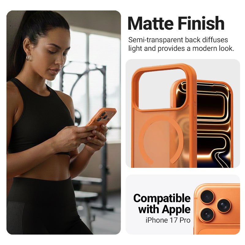 Crong Hybrid Matte Magnetic - Hülle MagSafe für iPhone 17 Pro (orange) – Produktabbildung 2