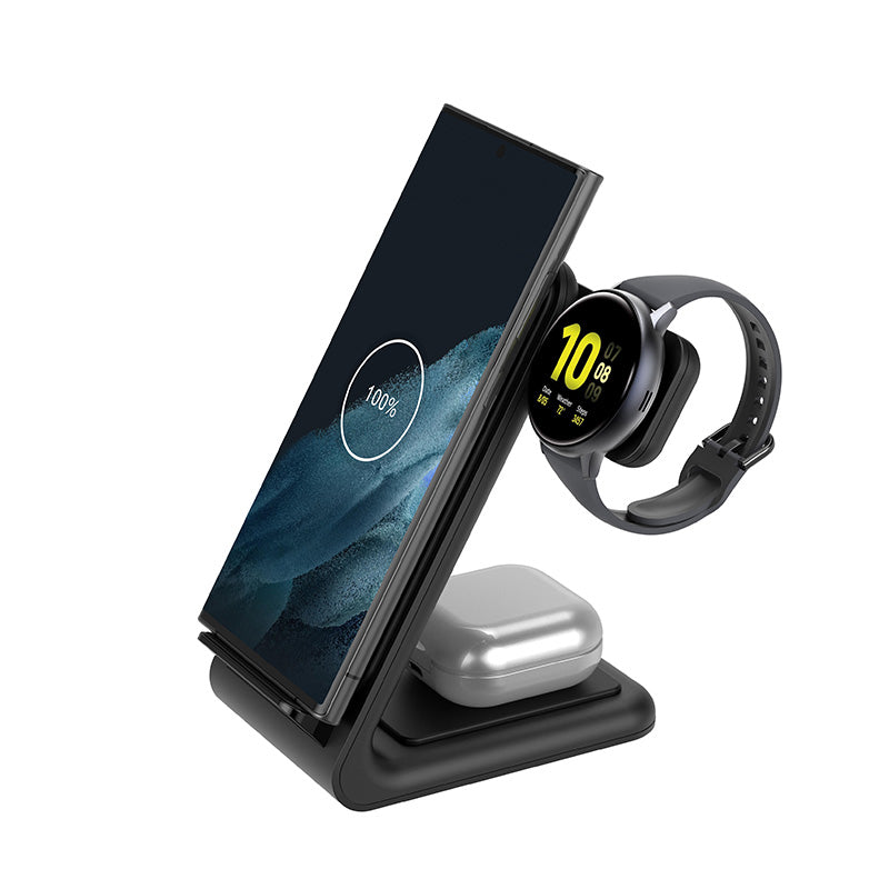 Ständer Crong PowerSpot Pivot – Kabelloses Ladegerät 3 in 1 für iPhone, Samsung a Android, Galaxy Watch a