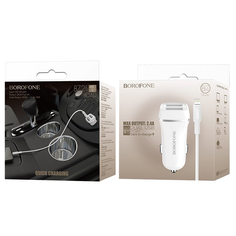 Borofone - Autoladegerät 2x USB Lightning Kabel in Packung, weiß – Produktabbildung 4