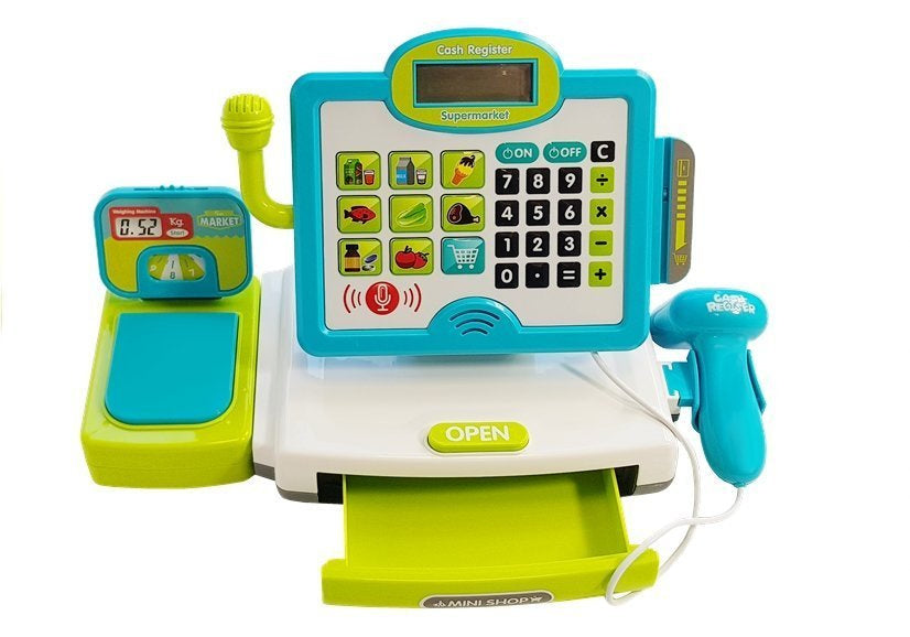 LEAN Toys Kinderkasse Blau mit Korb – Produktabbildung 3