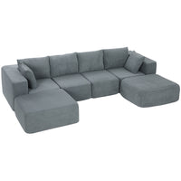HOMCOM Modulares Ecksofa, U-Form Sofa mit breitem und tiefem Sitz, 2 Hocker, dunkelgrau