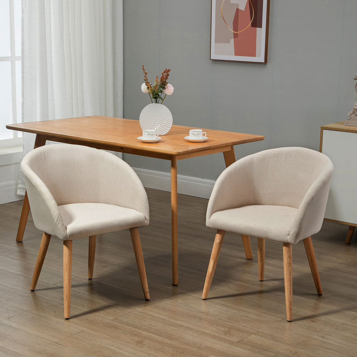 HOMCOM 2er-Set gepolsterte Stühle, skandinavisches Design, Polsterstühle mit Holzbeinen, rutschfeste – Produktabbildung 2
