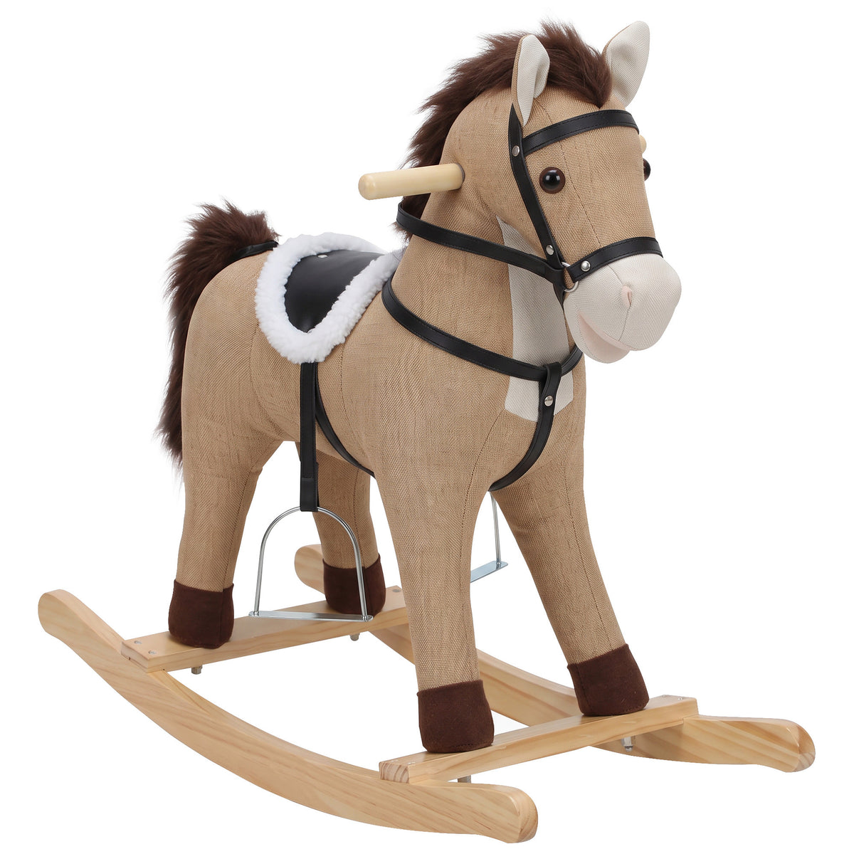 Schaukelpferd mit Sound und Sicherheitsgriffen, Reitpferd mit Holzgestell für Kleinkinder von 12–36 Monaten