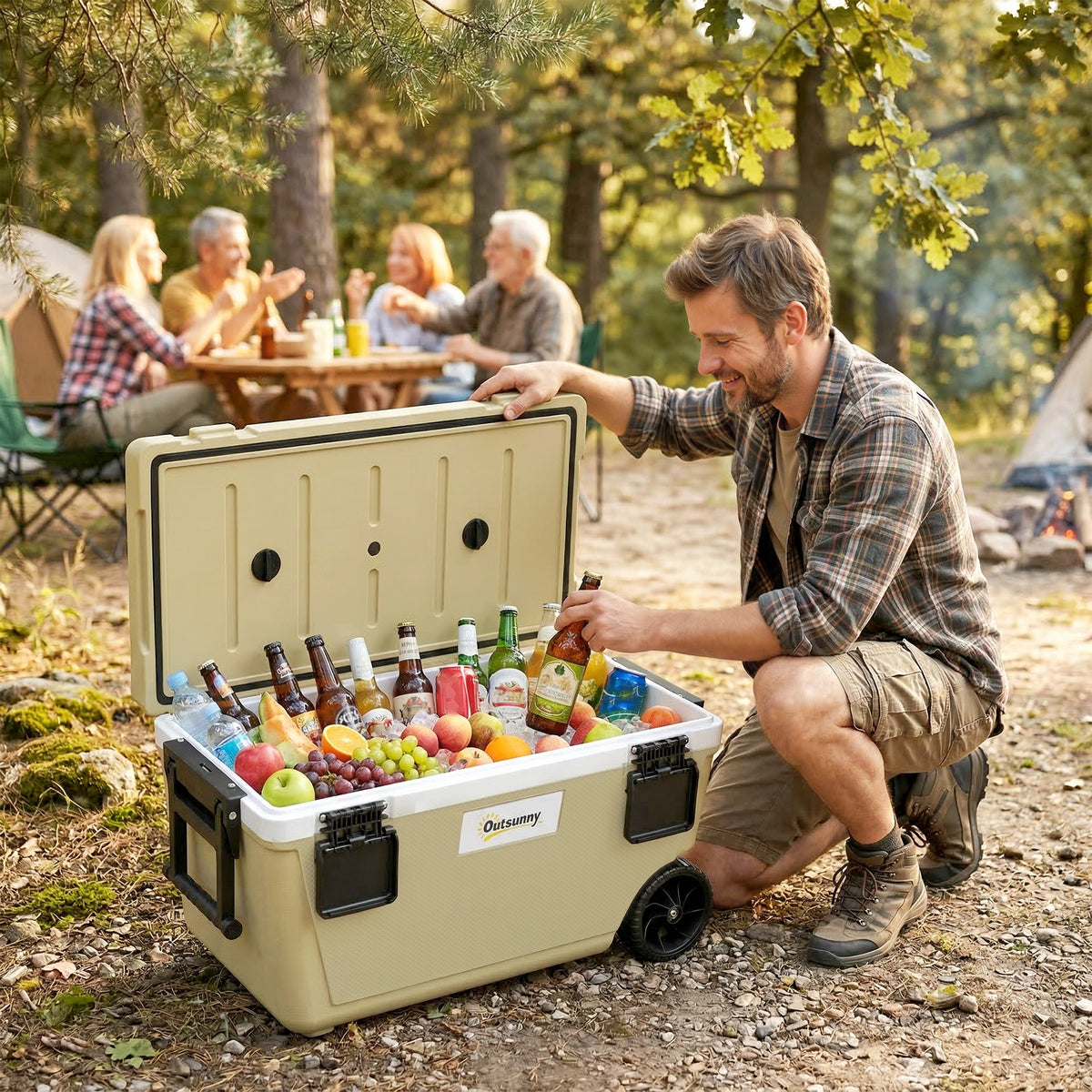 Outsunny Kühlbox 70L Große Passive Thermobox bis zu 72 Std. Kühlung, mit PU-Vollschaumisolierung Rädern – Produktabbildung 2