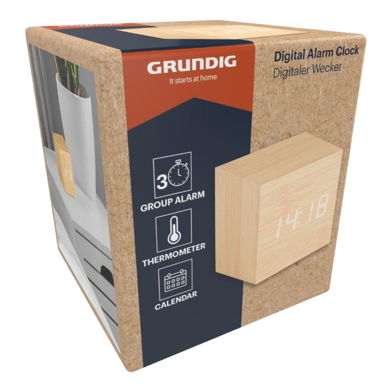 Grundig - Digitální LED budík s teploměrem a kalendářem (hell braun)