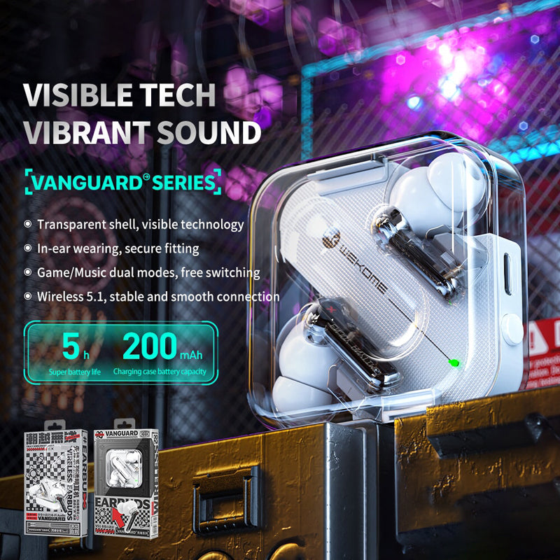 WEKOME V51 Vanguard Series - Kabellose Kopfhörer Bluetooth V5.1 TWS s Lade- pouzdrem (schwarz) – Produktabbildung 2